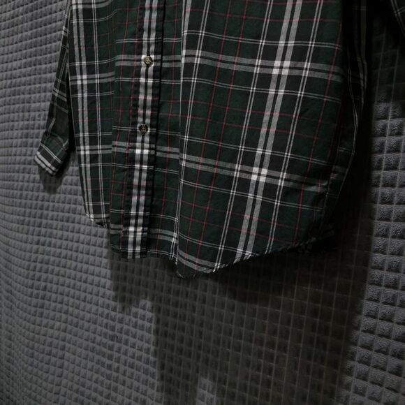 Button Long Sleeve Collared Shirt Mens Lg Green Plaid Holiday Lightweight Logo - Picture 13 of 16